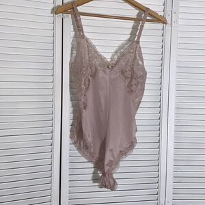 Vintage Dusty Rose Sheer Lace Teddy Bodysuit Women’s Size 34